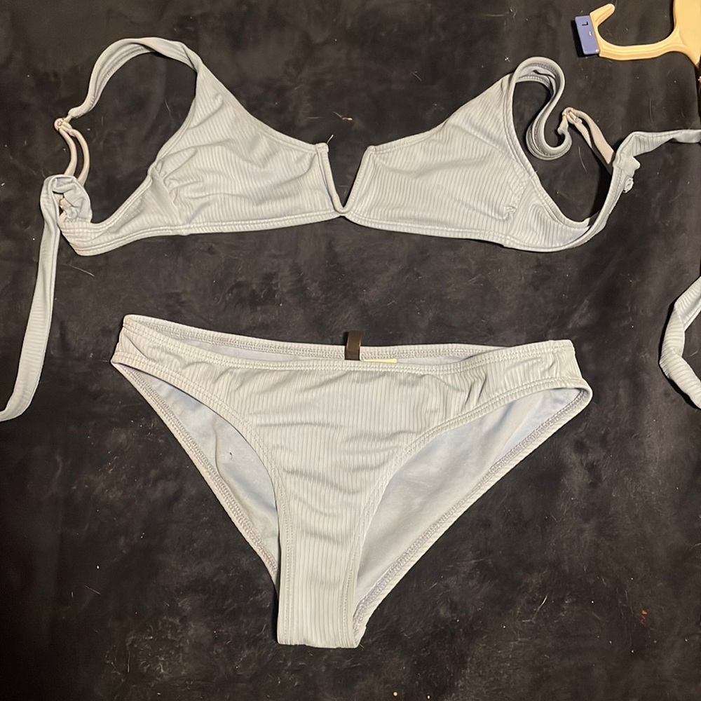 light blue two piece bathing suit